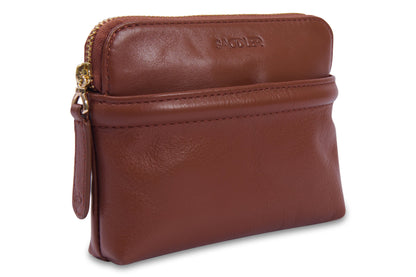 SADDLER "Louisa" RFID Real Leather Zipped Organiser and Cosmetic Pouch (Gift Boxed)