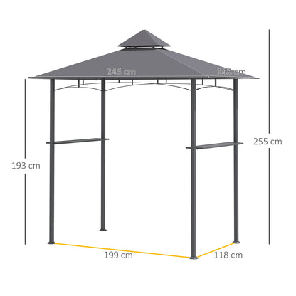 2.5M 8ft New Double-Tier BBQ Gazebo Grill Canopy Barbecue Tent Shelter Patio Deck Cover - Grey