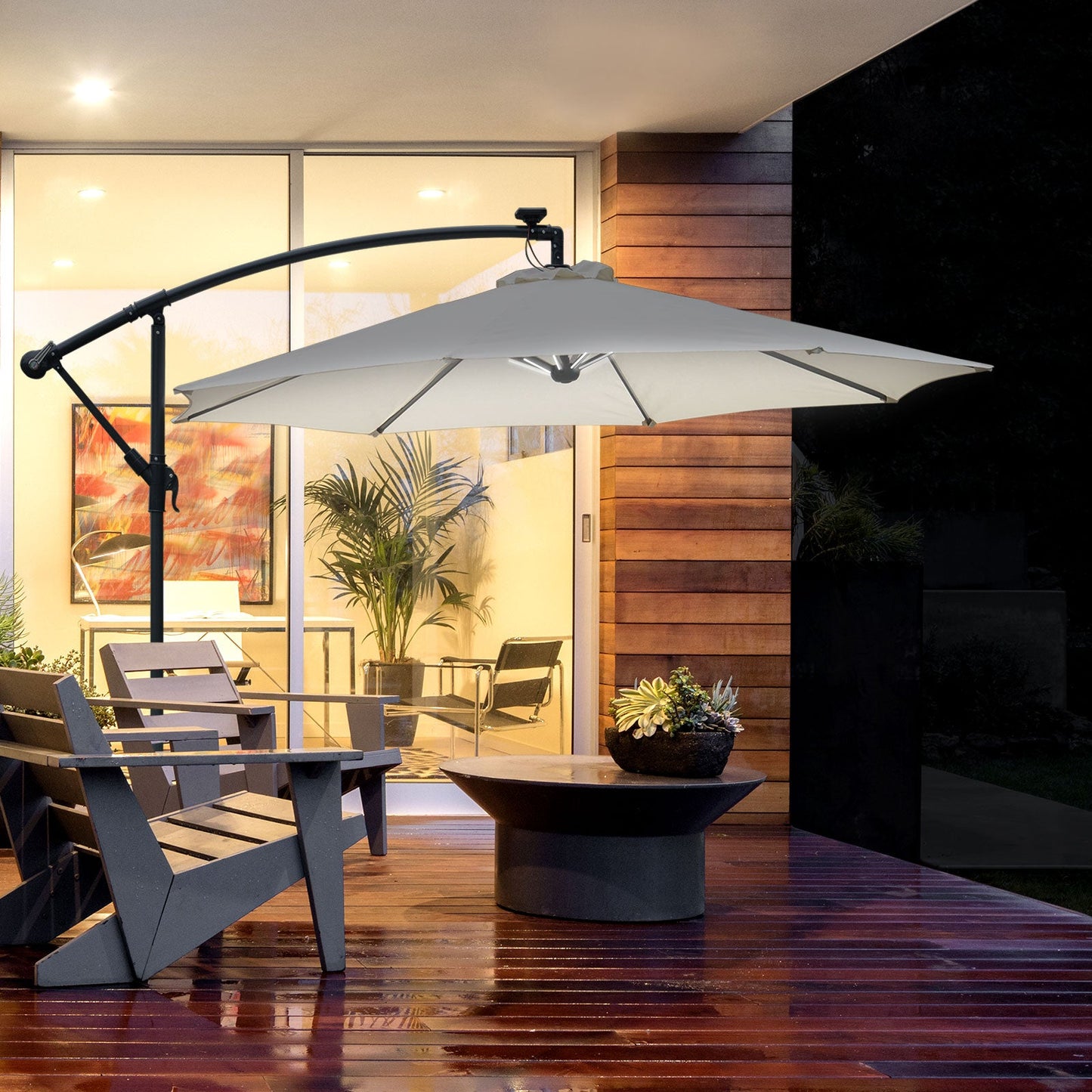 Umbrella Parasol W/Solar Powered LED strips