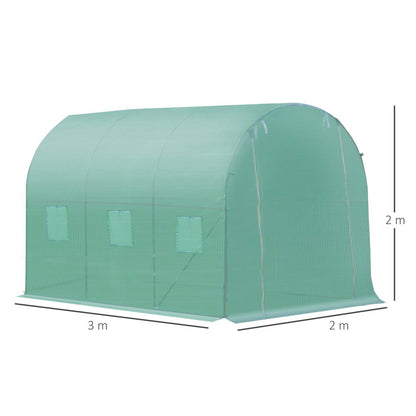 Outsunny 3x2 m Polytunnel Walk-in Greenhouse with Zip Door and Windows-Green