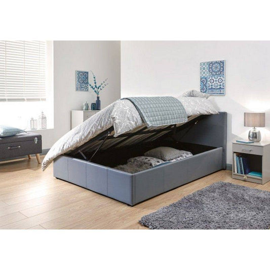 Winston King Size Ottoman Bed Faux Leather Grey 3 x 7ft