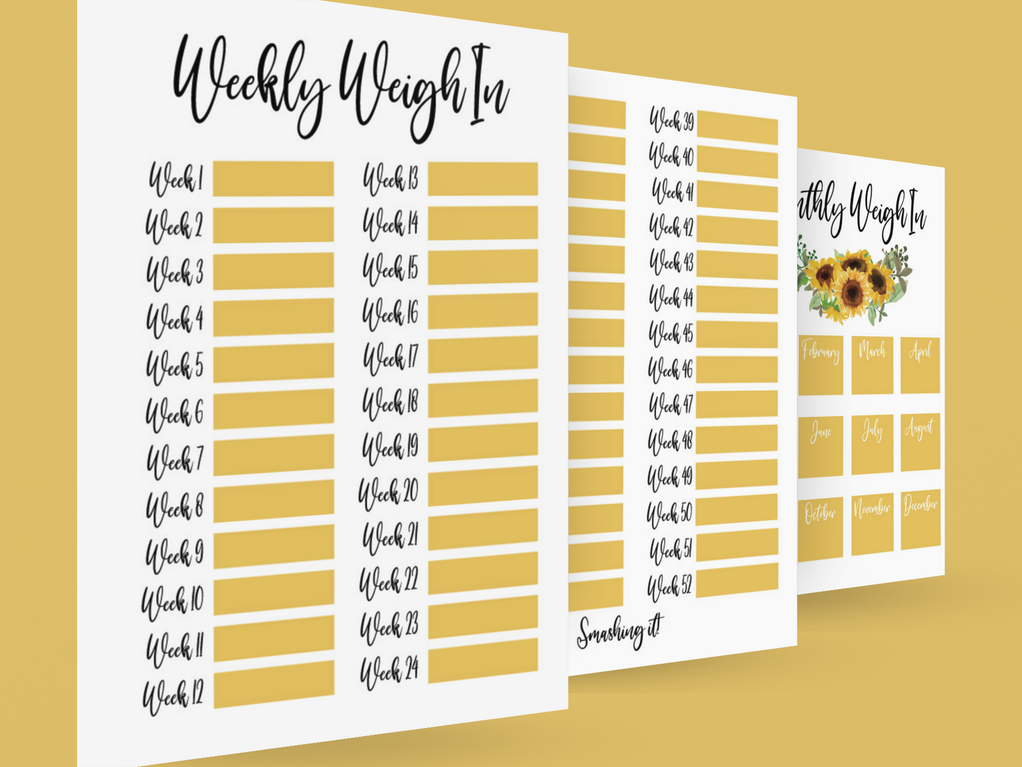 Binded Cute Sunflower Weight Loss & Diet Tracker Journal A4 Diary - Up To 1 Year Measurements Goals Weigh Ins + Lots MORE!
