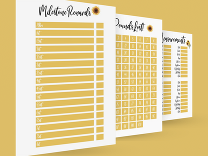 Binded Cute Sunflower Weight Loss & Diet Tracker Journal A4 Diary - Up To 1 Year Measurements Goals Weigh Ins + Lots MORE!