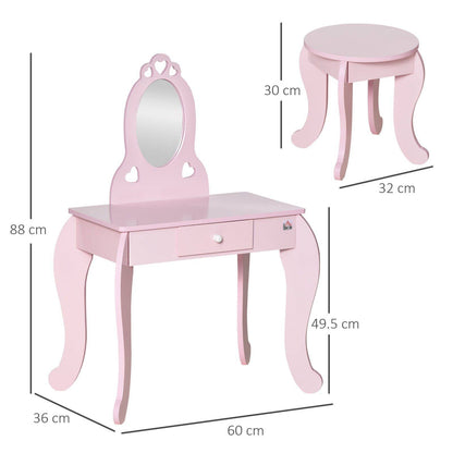 Kids Vanity Table & Stool Girls Dressing Set Make Up Desk Chair Dresser Play Set with Mirror Pink