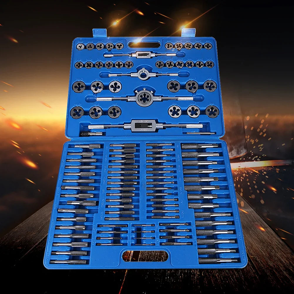 110pcs/set M2‑M18 Screw Nut Thread Taps Dies With Wrench Handle Heavy Duty Hand Tool Kit