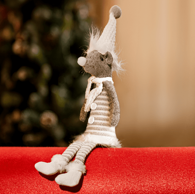 Silver Mouse w/Dangly Legs Striped Xmas Ornament