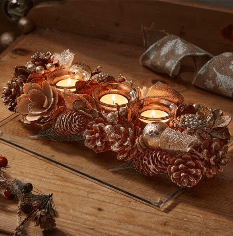 Christmas Candle Holder Decoration Pinecone Triple Tealight