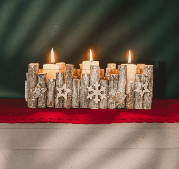 Large Birch Wood Christmas Candle Holder Decoration