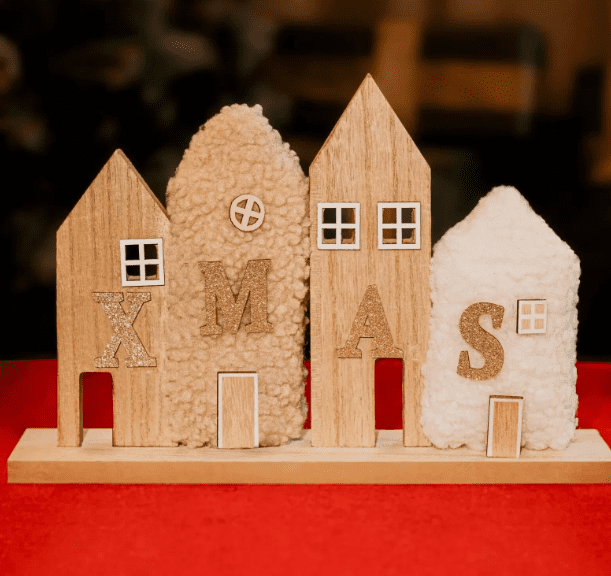 Wooden Plush House Christmas Ornament
