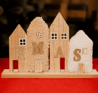 Wooden Plush House Christmas Ornament