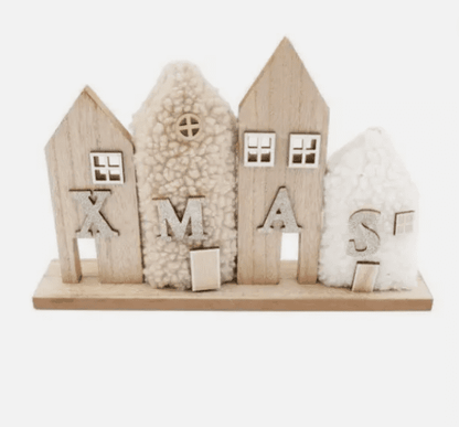 Wooden Plush House Christmas Ornament