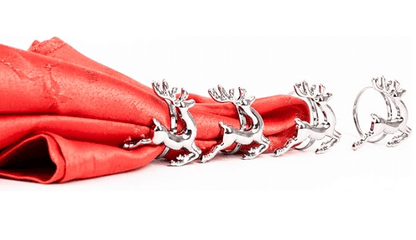 Set of 4 Silver Christmas Stag Napkin Rings