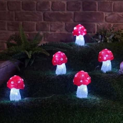 Five Solar Stake Mushroom LED Lights