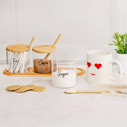 Glass Jar Kitchen Station Set - Tea, Coffee, Sugar and Hot Chocolate