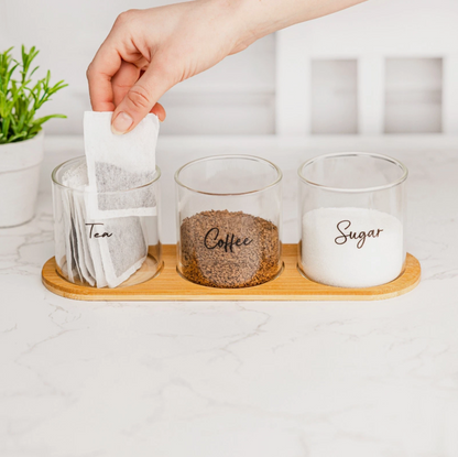 Glass Jar Kitchen Station Set - Tea, Coffee, Sugar and Hot Chocolate