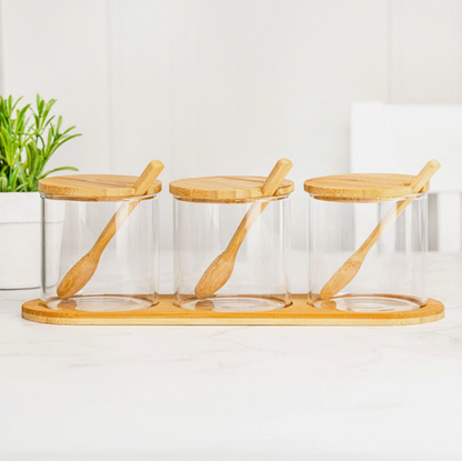 Glass Jar Kitchen Station Set - Tea, Coffee, Sugar and Hot Chocolate