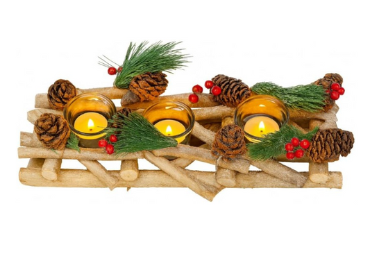 Christmas Wooden Pinecone Tea Light Candle Holder Decoration
