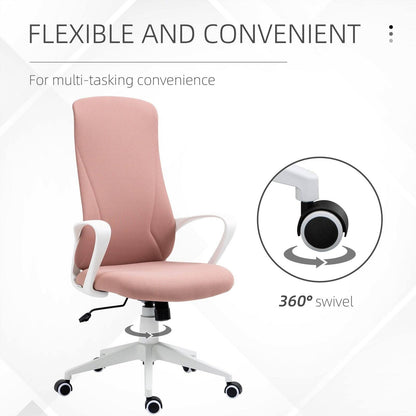 Vinsetto High Back Office Chair Fabric Desk Chair With Armrests Adjustable Height Swivel Wheels Pink