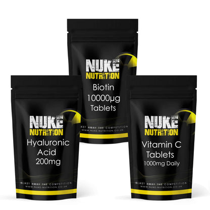 Hair & Skin Care Bundle - Hyaluronic Acid, Vitamin C, Biotin - High Strength x 180 Tablets