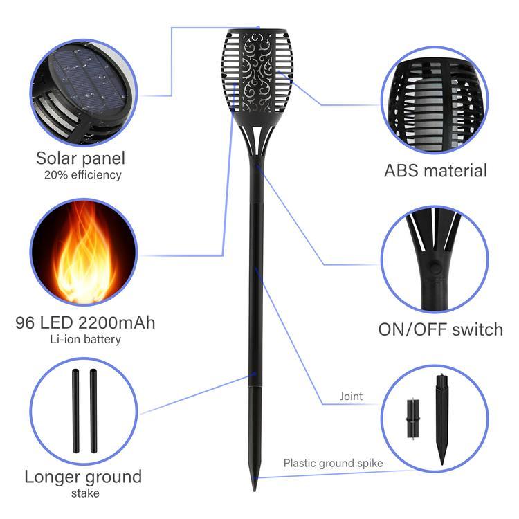 96 LED Solar Flickering Flame Torch Stake Lights