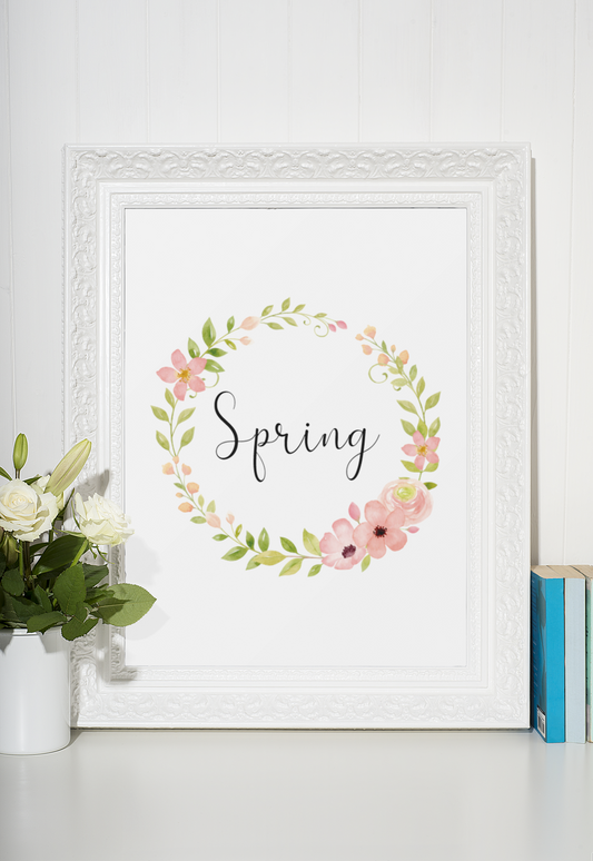 Spring Floral Wreath Spring Seasonal Wall Home Decor Print