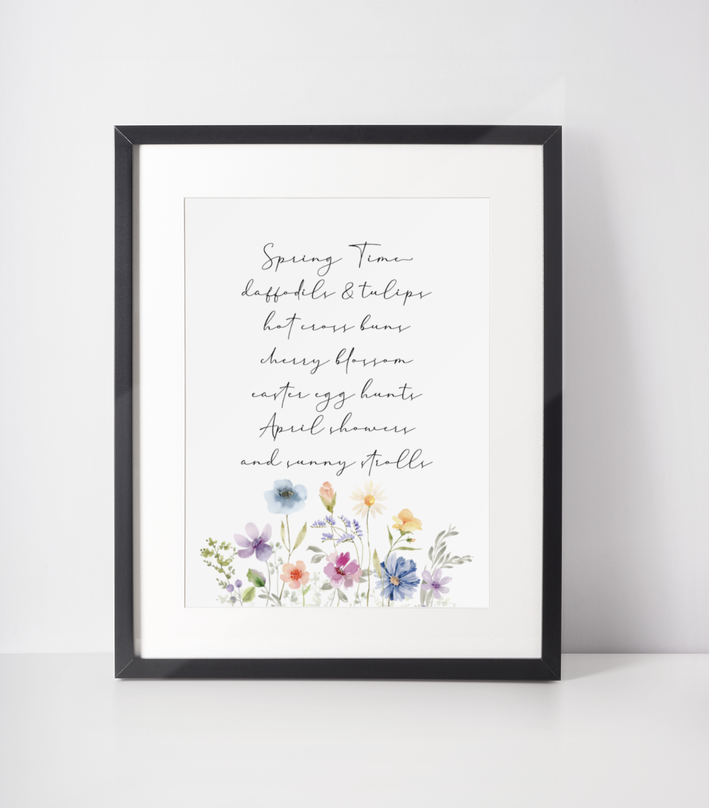 Spring Time List Fancy Font Floral Border Spring Easter Seasonal Wall Home Decor Print