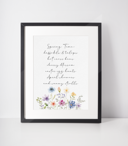 Spring Time List Fancy Font Floral Border Spring Easter Seasonal Wall Home Decor Print