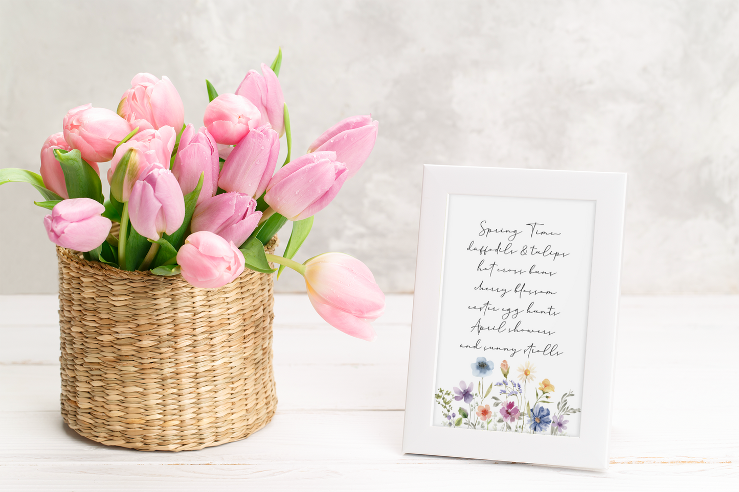 Spring Time List Fancy Font Floral Border Spring Easter Seasonal Wall Home Decor Print