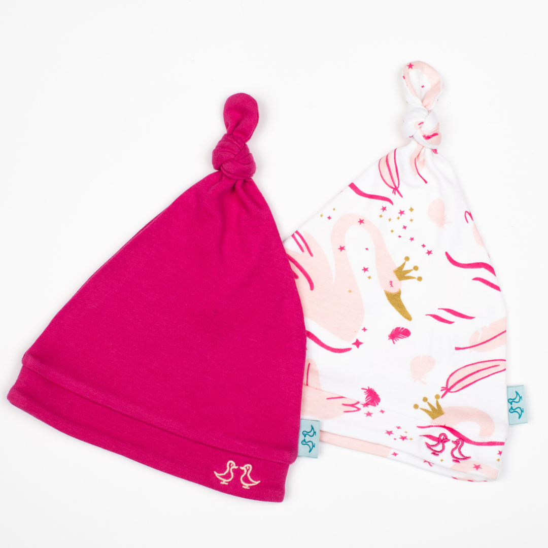 Swan Princess Print Girls Set of 2 Baby Hats