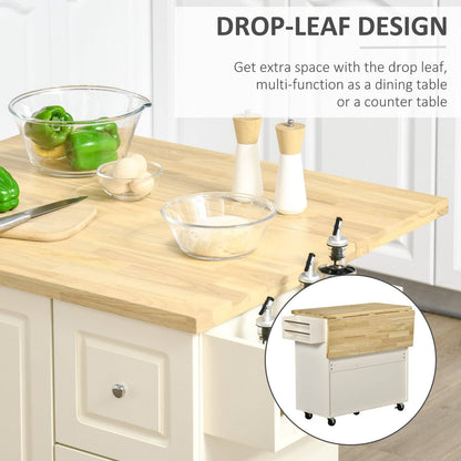 Drop-Leaf Kitchen Island on Wheels Utility Storage Cart with Drawers & Cabinet for Kitchen
