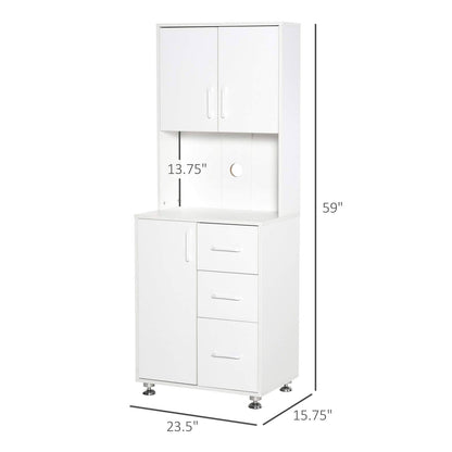 Homcom Modern Kitchen Cupboard With Storage Cabinets 3 Drawers And Open Countertop For Living Room White