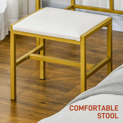 HOMCOM Makeup Vanity Desk Set with Lighting Mirror, Stool, Drawers, White