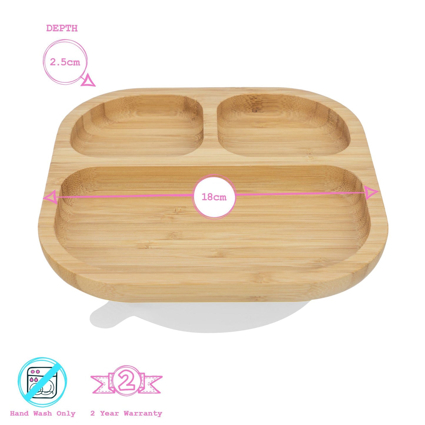 Square Divider Bamboo Suction Plate