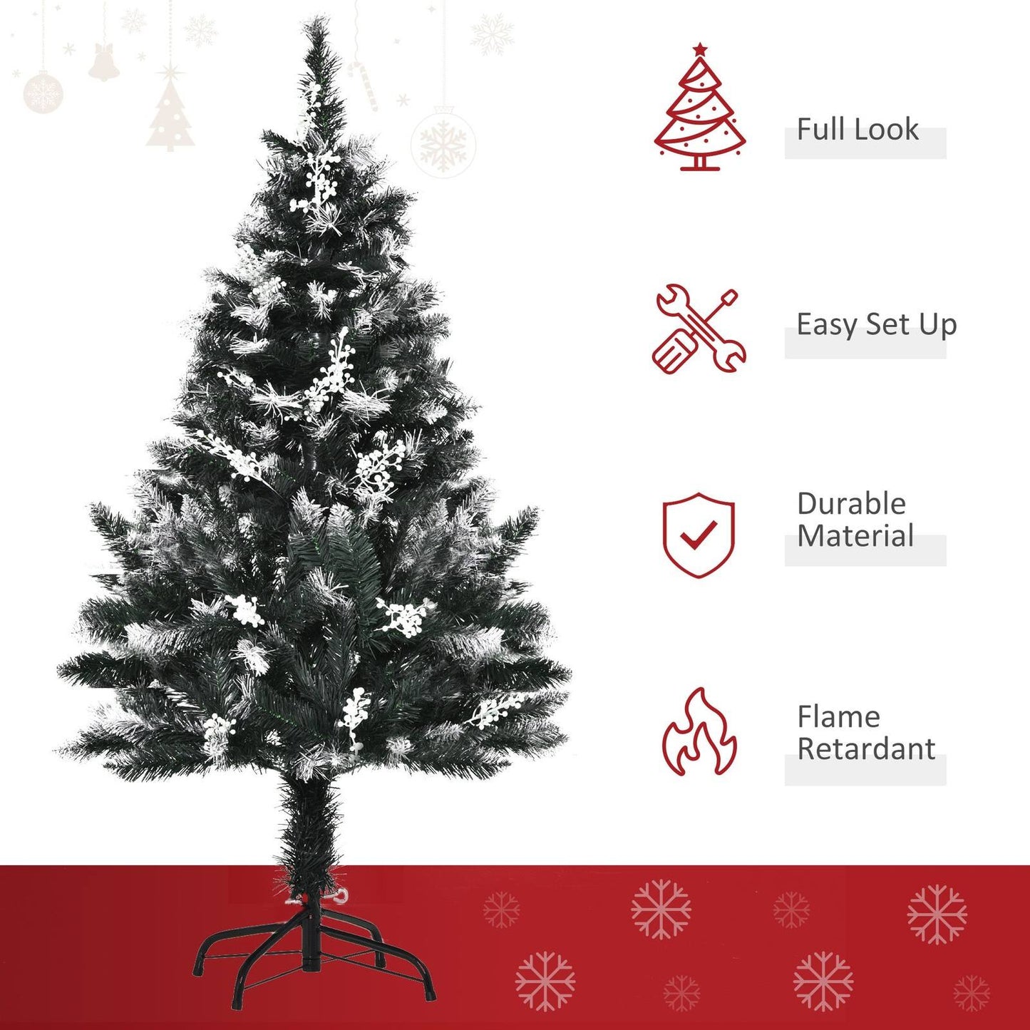 Homcom 4FT Artificial Snow Dipped Christmas Tree Xmas Pencil Tree Holiday Home Indoor Decoration with Foldable Feet Dark Green