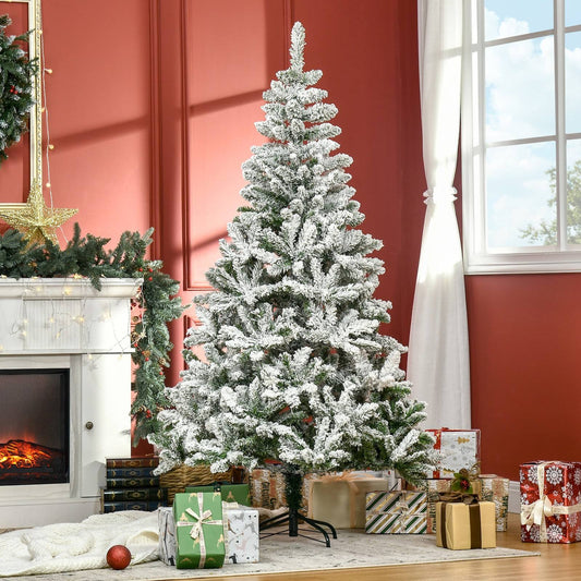 6' Snow Flocked Artificial Christmas Tree Xmas Pine Tree with Realistic Branches