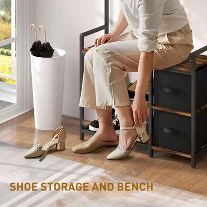 HOMCOM Coat Rack with Drawer, 4-in-1 Hall Tree with Coat Stand, Rustic Brown