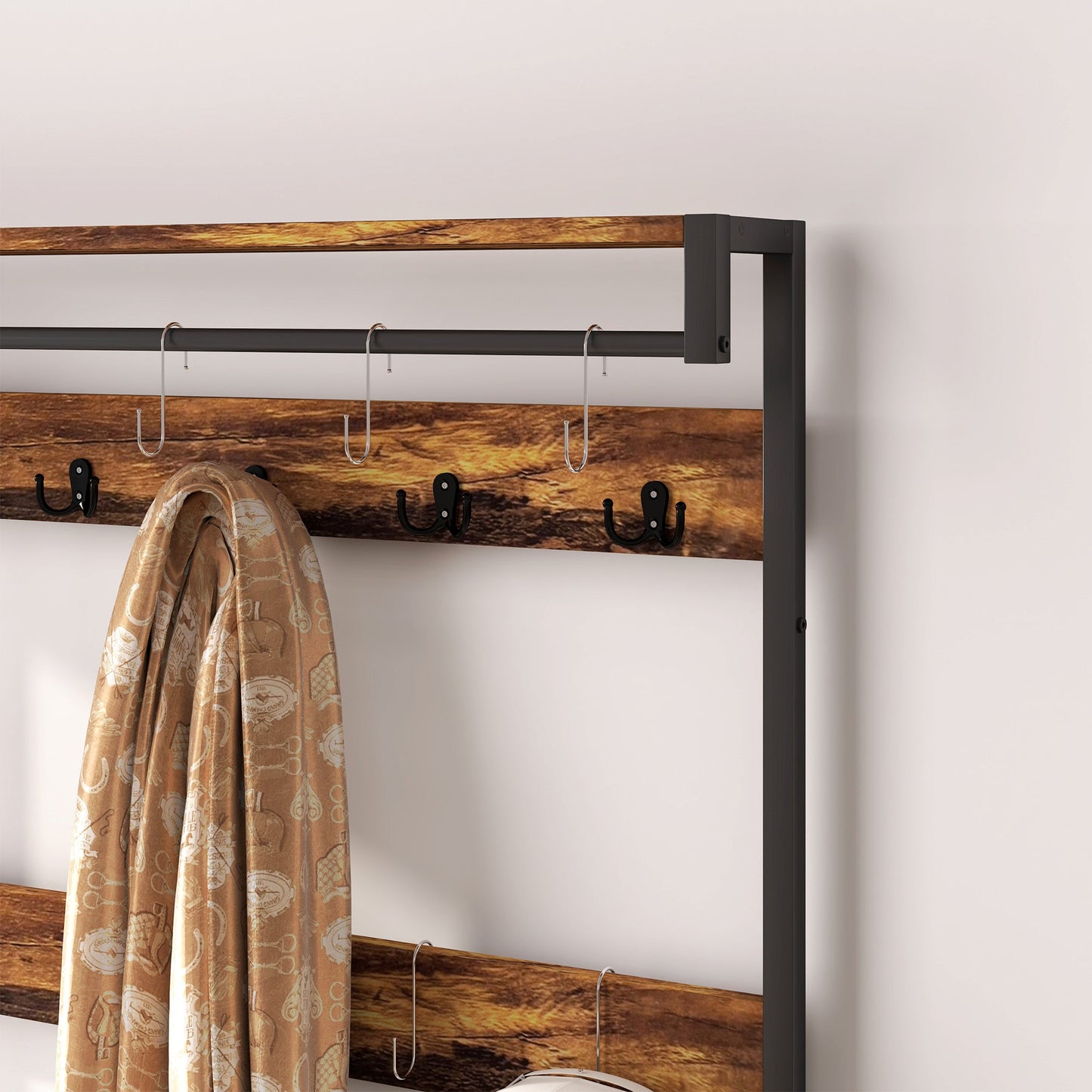 HOMCOM Coat Rack with Drawer, 4-in-1 Hall Tree with Coat Stand, Rustic Brown