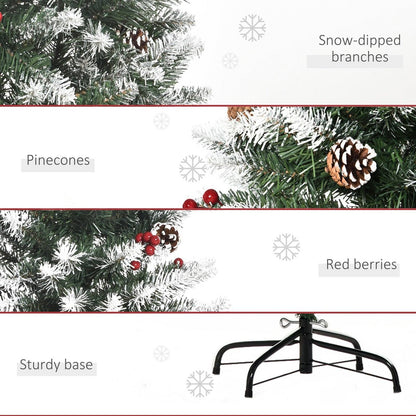 Homcom 5FT Artificial Christmas Tree Xmas Pencil Tree with Red Berries and Pinecones Holiday Home Indoor Decoration with Foldable Feet