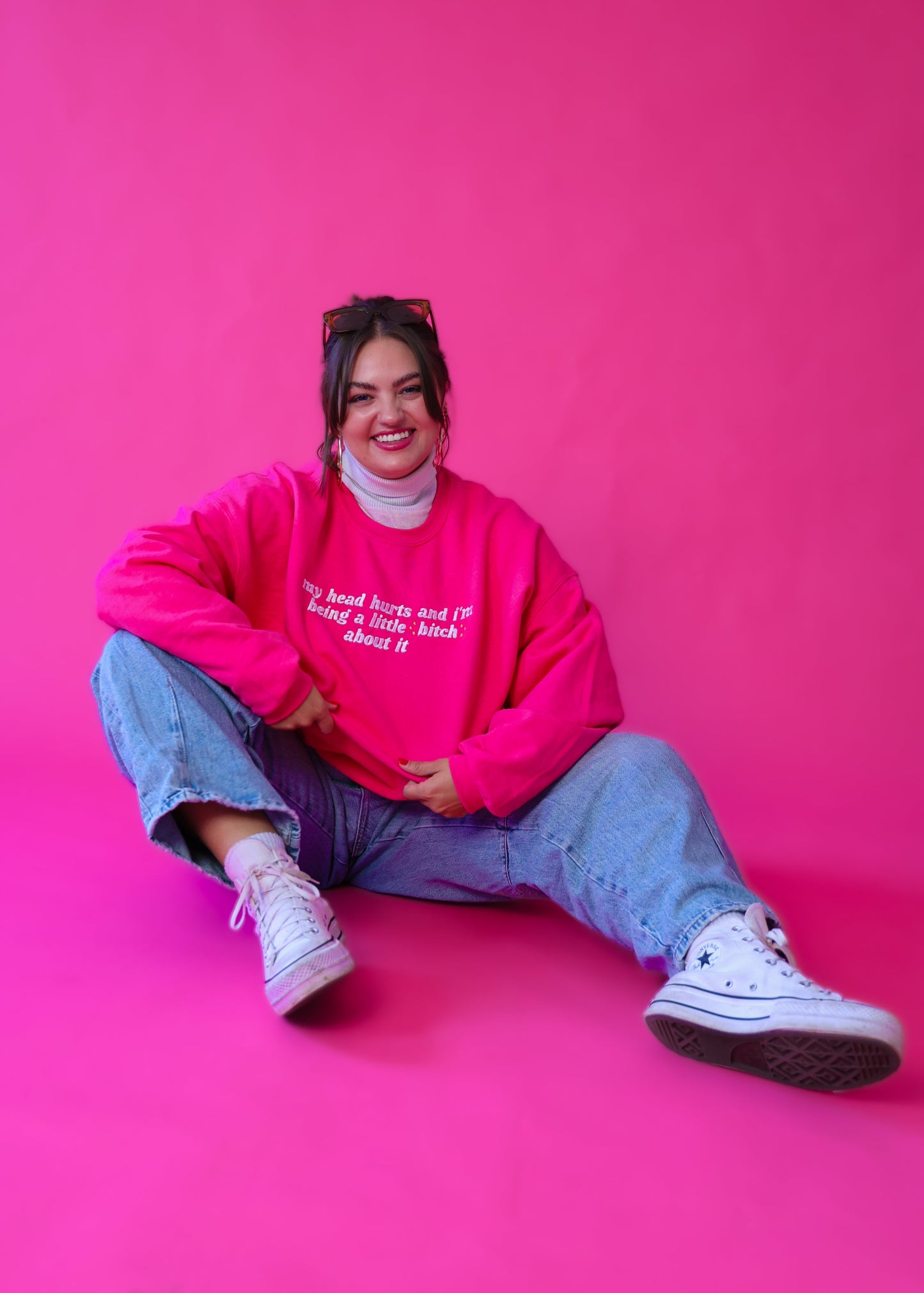 My Head Hurts And I’m Being A Little B About It embroidered crewneck sweatshirt