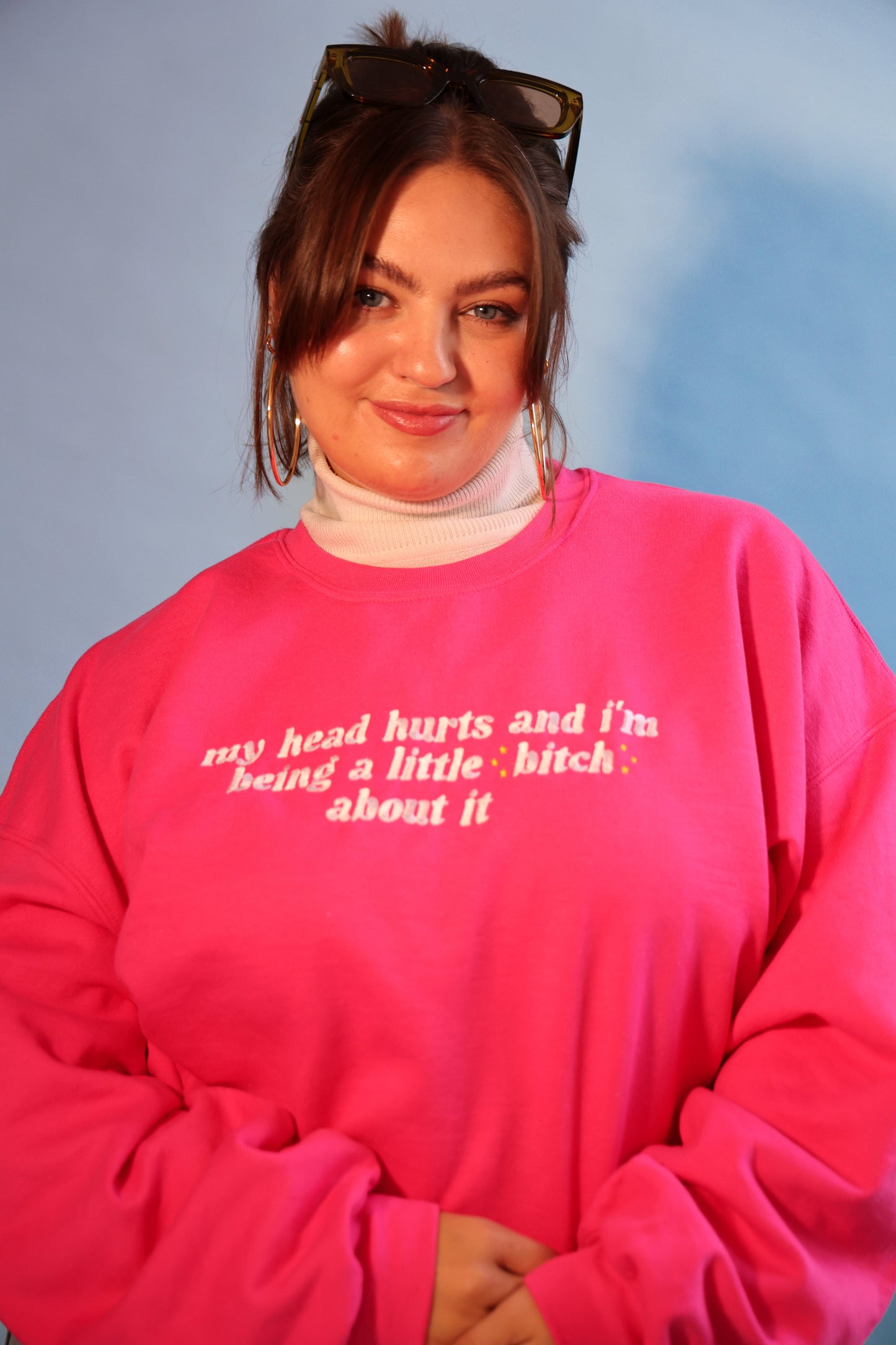 My Head Hurts And I’m Being A Little B About It embroidered crewneck sweatshirt