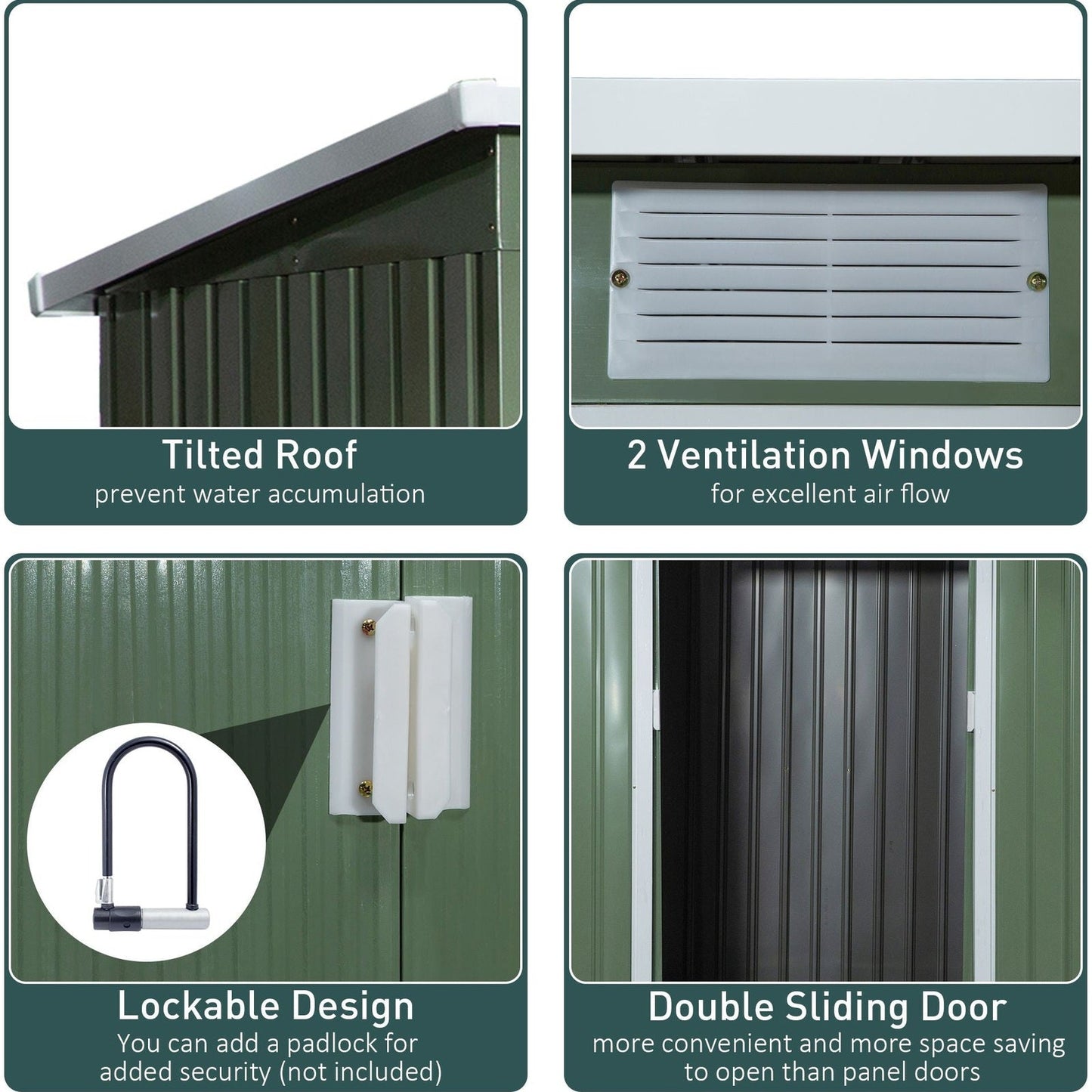 Galvanised 7 x 4' Double Door Pent Garden Store With Ventilation Steel Green by Steadfast