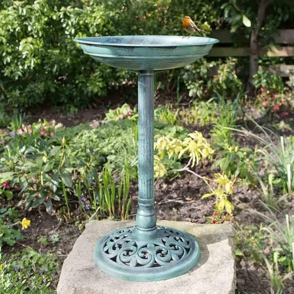 Traditional Freestanding Bird Bath Tall Weatherproof Resin Garden Ornament
