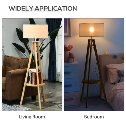 Free Standing Tripod Floor Lamp Bedside Light Reading Light With Storage Shelf Linen Shade For Living Room Bedroom