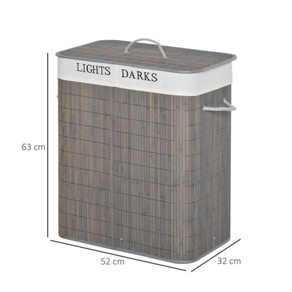100L Two-Compartment Wooden Laundry Basket With Flip Lid And Handles ? Grey