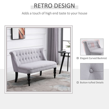 2 Seat Sofa Lounger Couch with Wood Frame Button Tufts Carved Legs Vintage Design Compact Home Bedroom Loveseat Grey