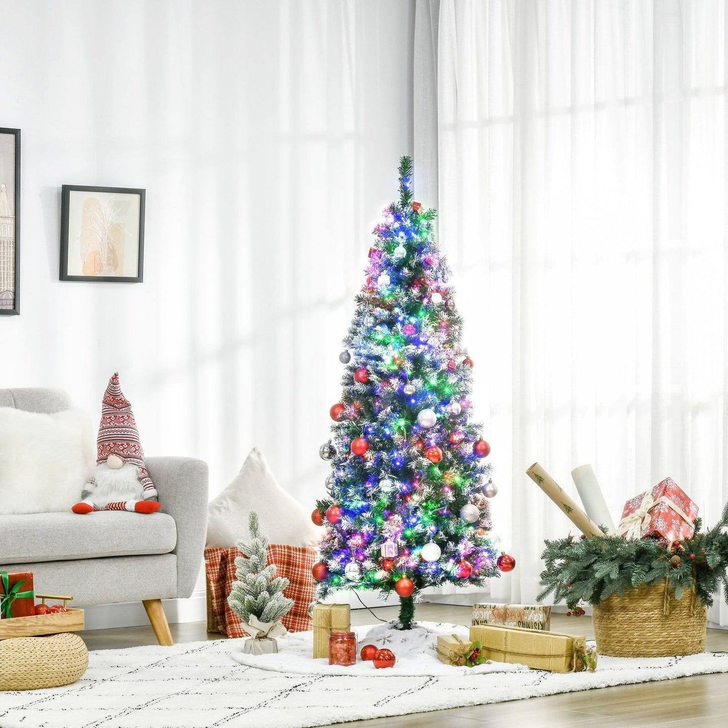 5FT Tall Prelit Pencil Slim Artificial Christmas Tree with Realistic Branches
