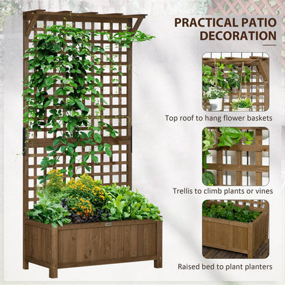 Wood Planter with Trellis for Vine Climbing