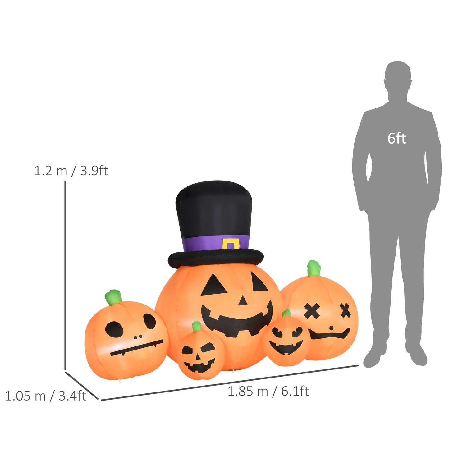 6ft Inflatable Halloween Large Pumpkin in Hat with Four Small Pumpkins