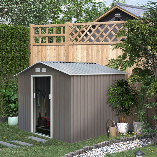 Galvanised 9 x 6' Double Door Apex Garden Shed With Ventilation Steel Grey by Steadfast