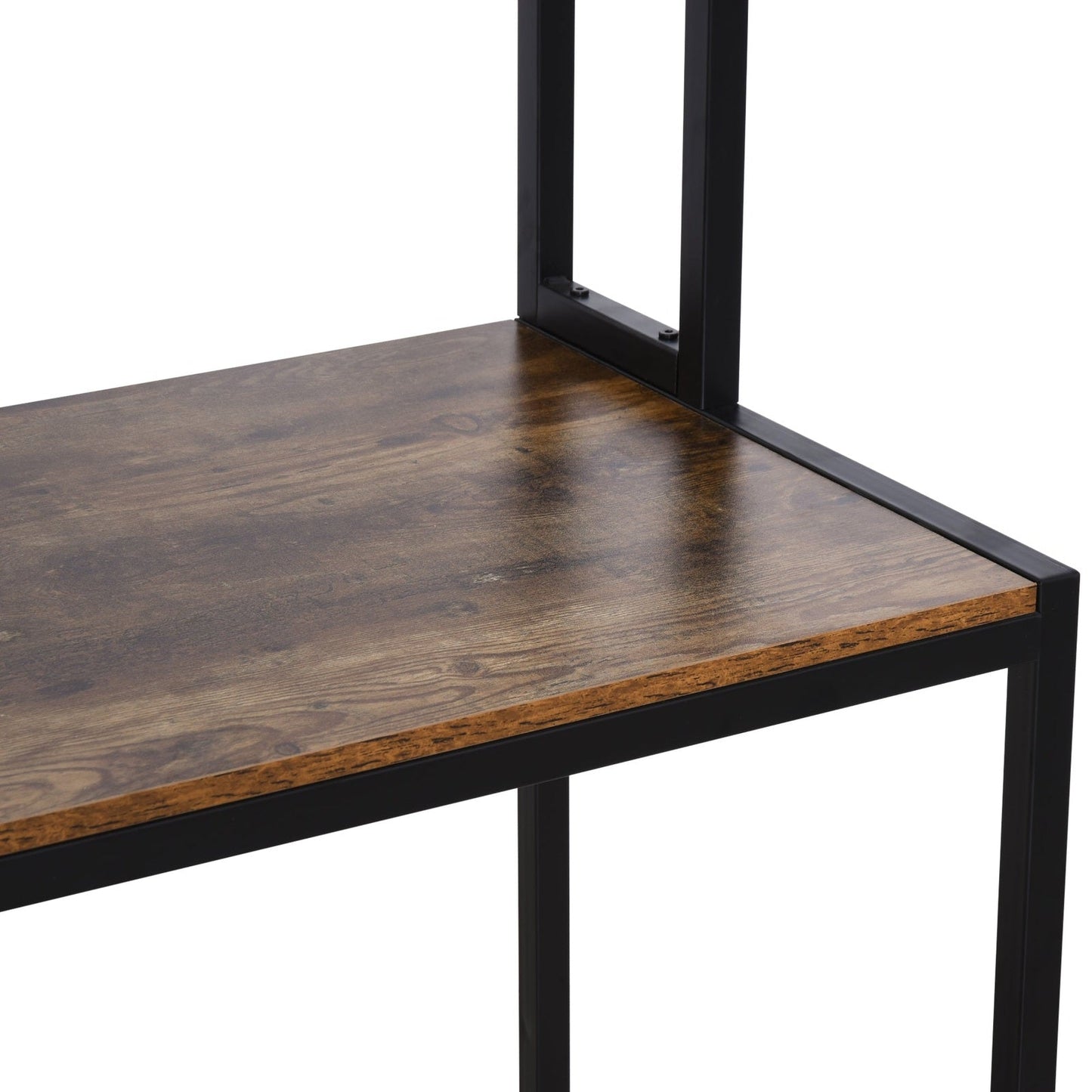 149H x 140L x 125W cm Particle Board Industrial L-Shaped Desk w Shelf - Brown & Black